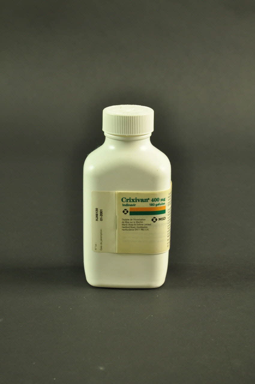 Laboratoire Merck Flacon de médicament Crixivan France 2001 2002.125.50.1.1-2 Photo Mucem