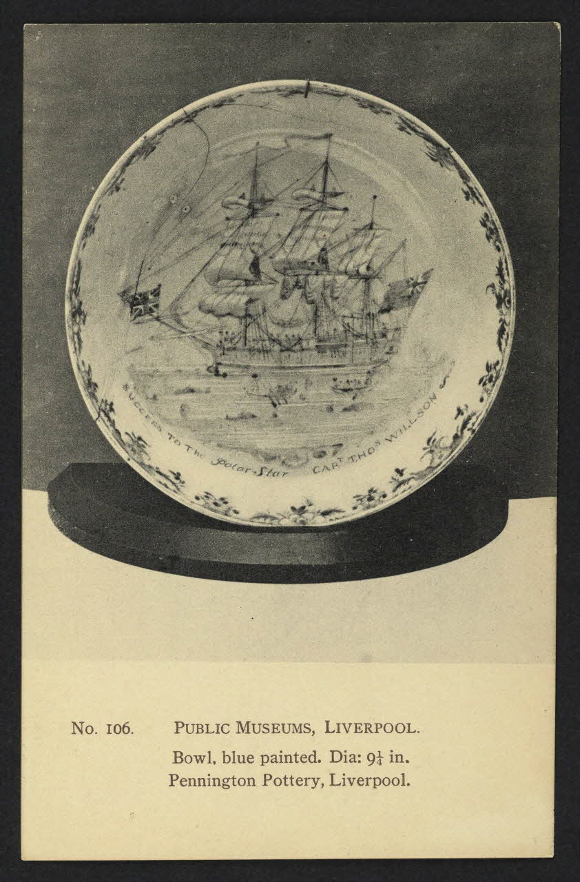 carte postale PUBLIC MUSEUMS, LIVERPOOL, BOL PEINT EN BLEU, DIA. 9 1/4 IN. , PENNINGTON POTTERY, LIVERPOOL 4P2063 Photo