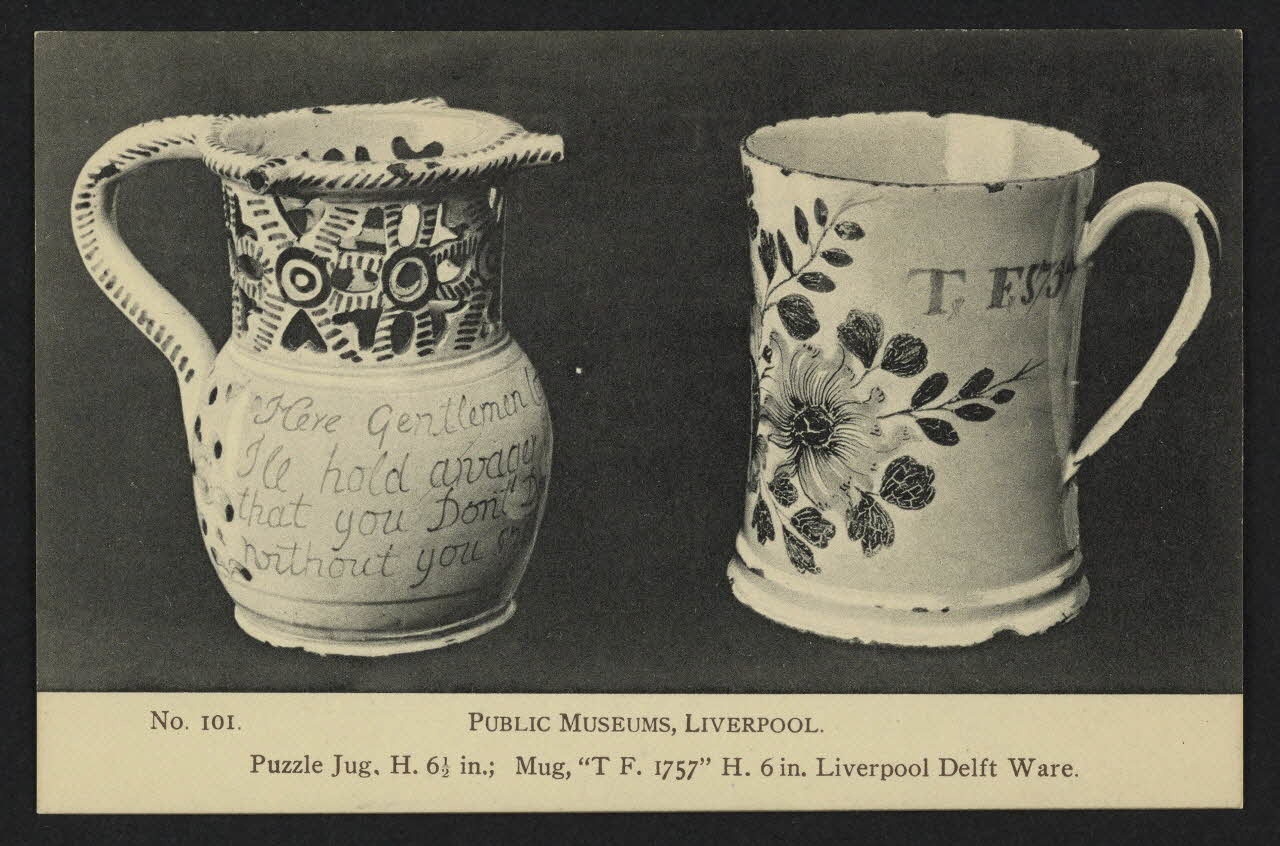 carte postale PUBLIC MUSEUMS, LIVERPOOL ; PUZZLE JUG, MUG, LIVERPOOL DELFT WARE 4P2064 Photo
