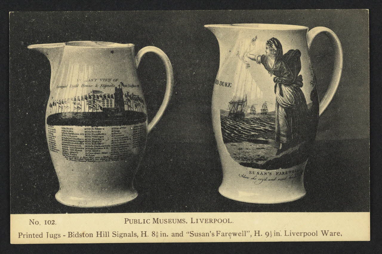 carte postale PUBLIC MUSEUMS, LIVERPOOL, PICHETS PEINTS, BIDSTON HILL SIGNALS AND "SUSAN'S FAREWELL"-LIVERPOOL WARE 4P2065 Photo