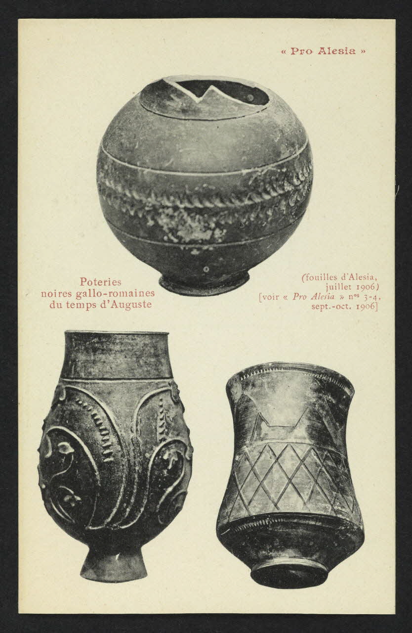 carte postale PRO ALESIA", POTERIES NOIRES GALLO-ROMAINES DU TEMPS D'AUGUSTE Côte-d'Or 1906/7 4P2137 Photo