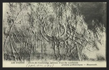 carte postale LES EUZIES, GROTTE DES COMBARELLES, GRAVURE, MAMMOUTH 4P2176 Photo