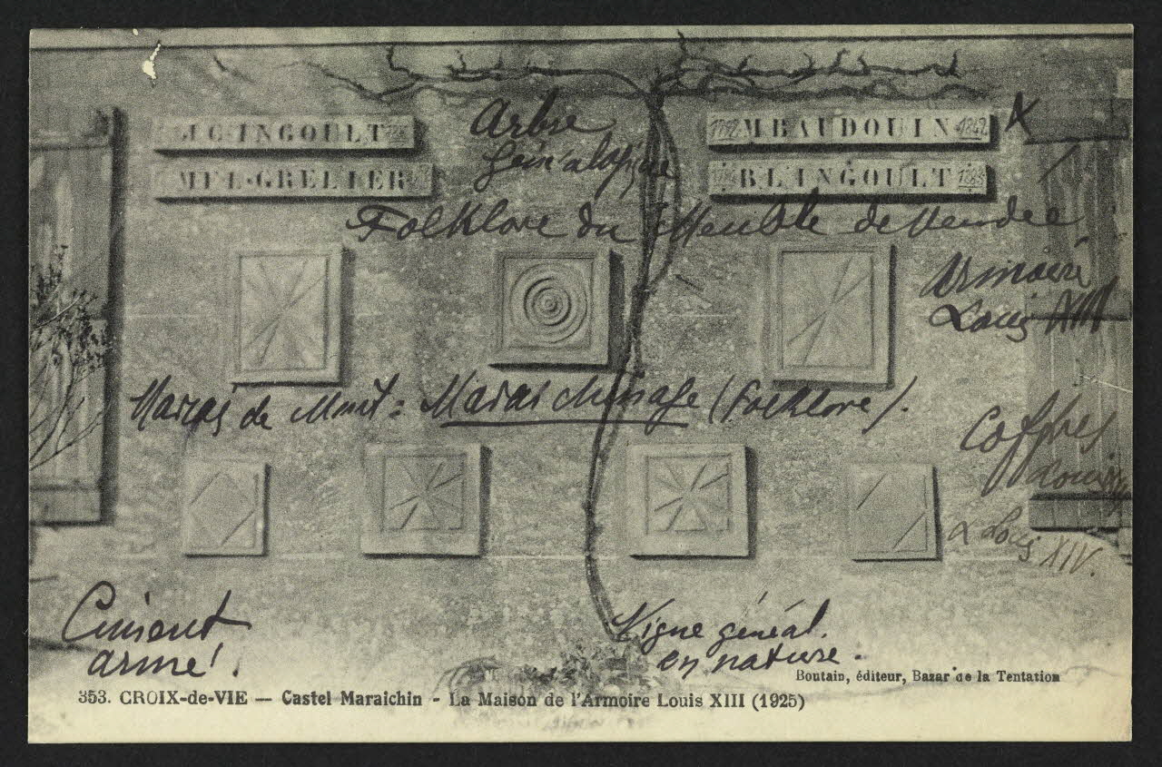 BOUTAIN carte postale CASTEL MARAICHIN, LA MAISON DE L'ARMOIRE LOUIS 13 Vendée 1925 4P2179 Photo