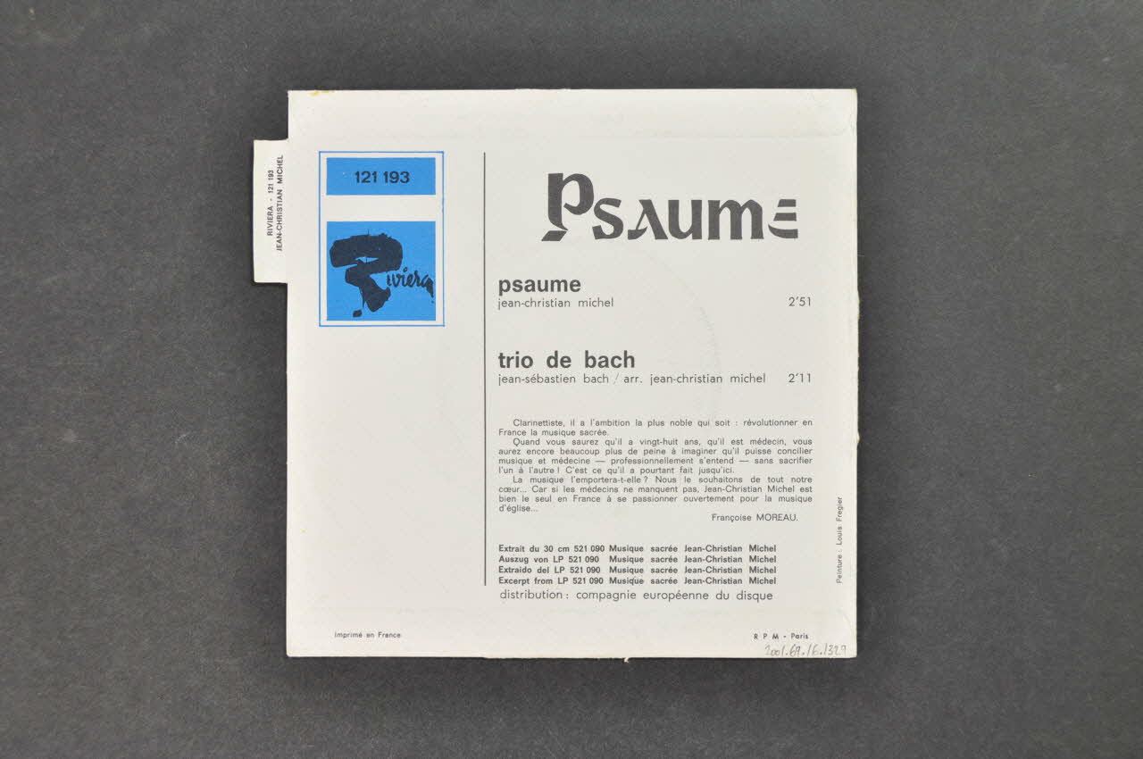pochette de disque Trio de Bach 2001.69.16.1329 Photo Mucem
