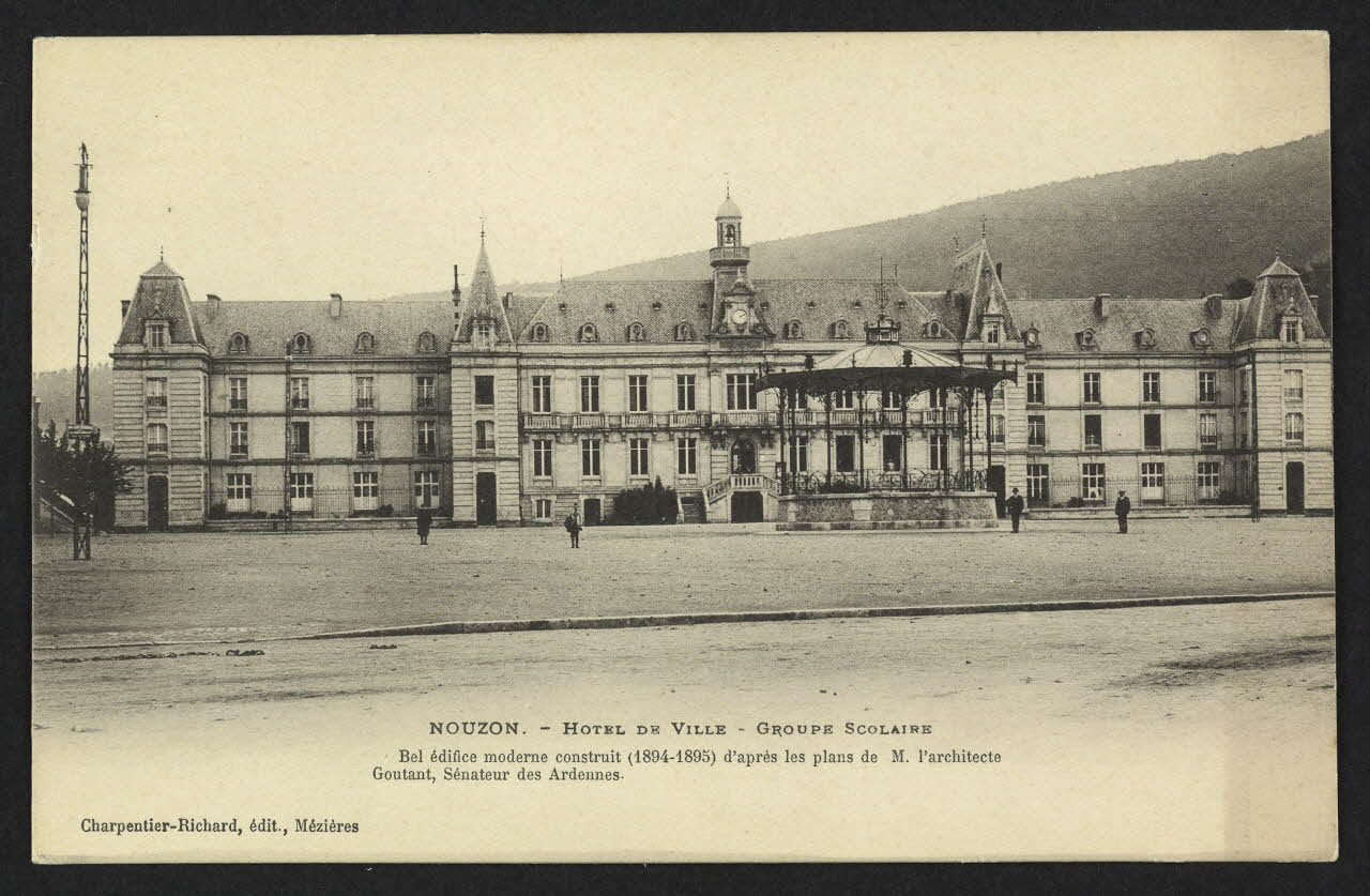 carte postale NOUZON, GROUPE SCOLAIRE, HOTEL DE VILLE CONSTRUIT (1894-1895)D'APRES LES PLANS DE M. L'ARCHITECTE GOUTANT, SENATEUR DES ARDENNES 4P2322 Photo