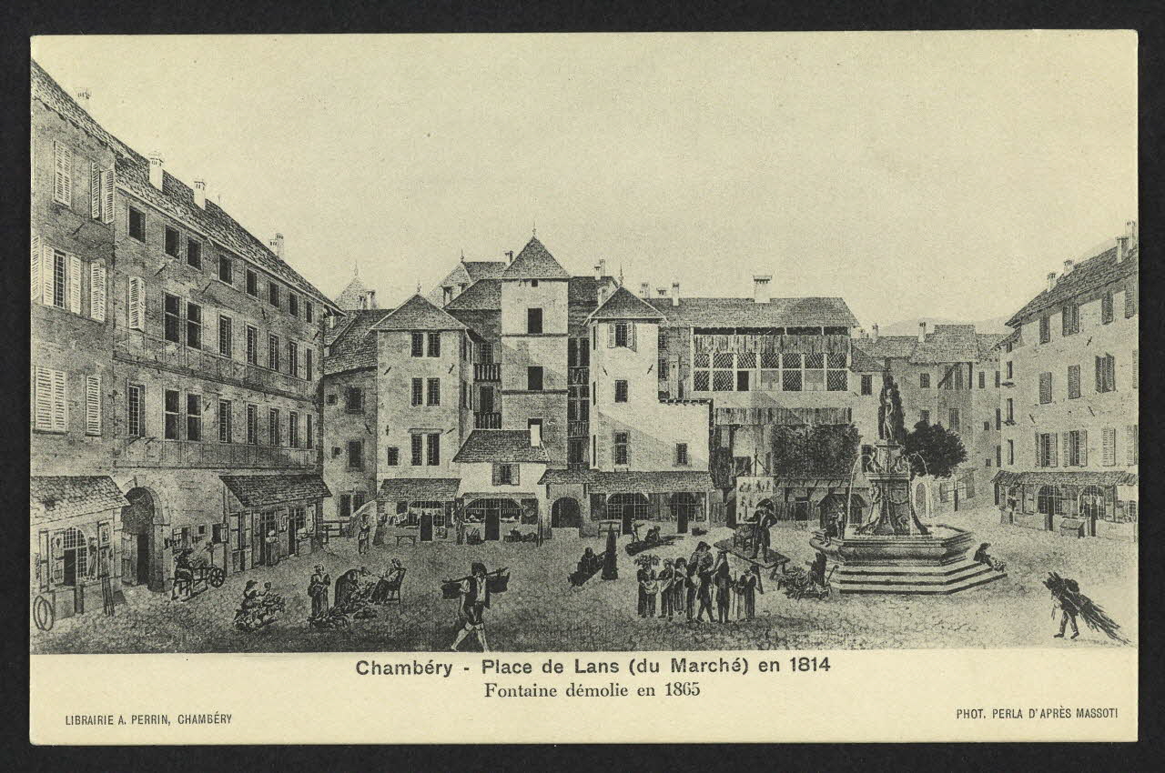 carte postale CHAMBERY, PLACE DE LANS (DU MARCHE)EN 1814, FONTAINE DEMOLIE EN 1865, PEINTURE DE MASSOTI 4P2336 Photo