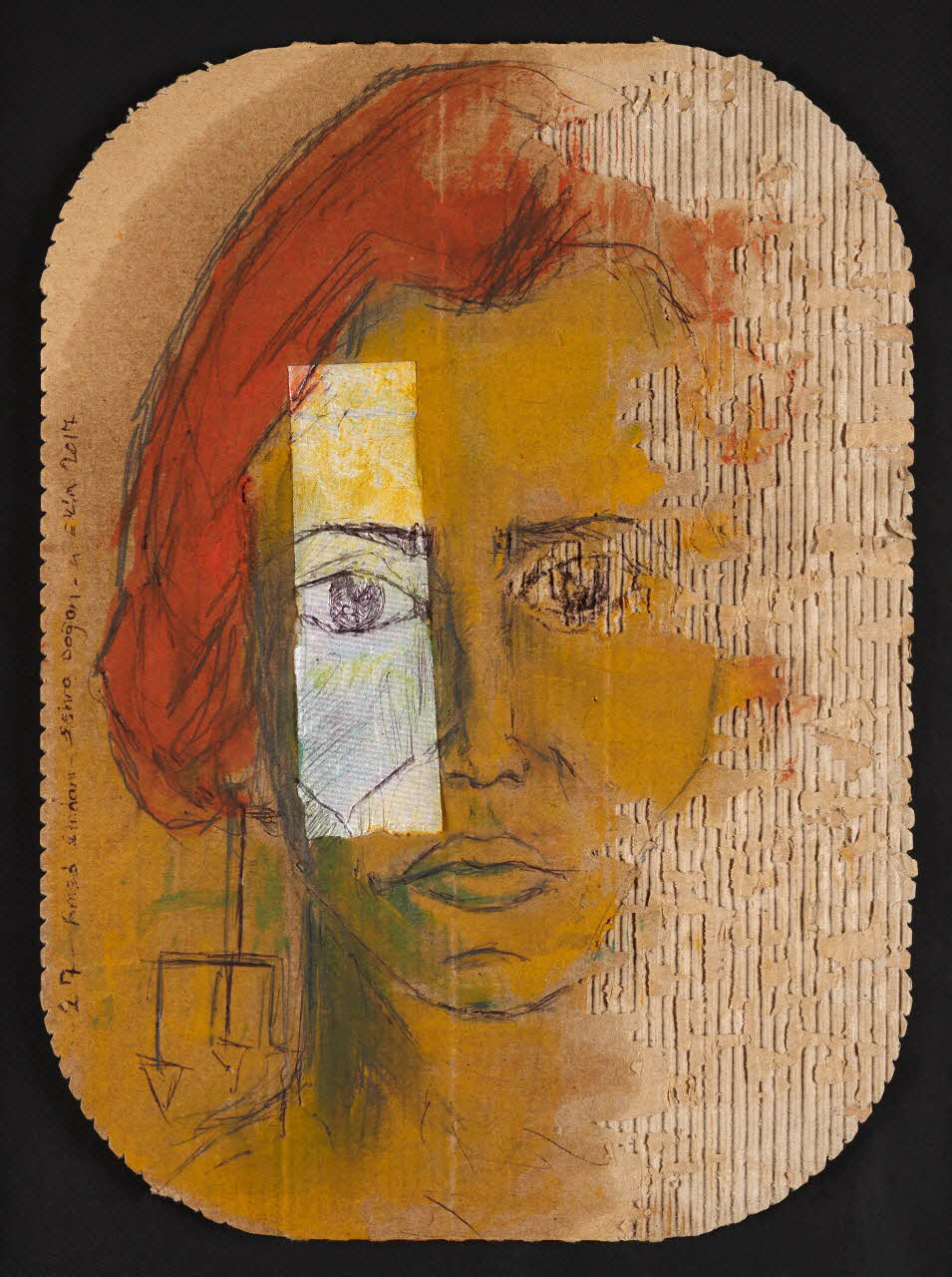 Zehra Dogan dessin Portrait (Femme aux cheveux rouges) Turquie 2017/10/4 2019.12.4 Photo Mucem / Marianne Kuhn