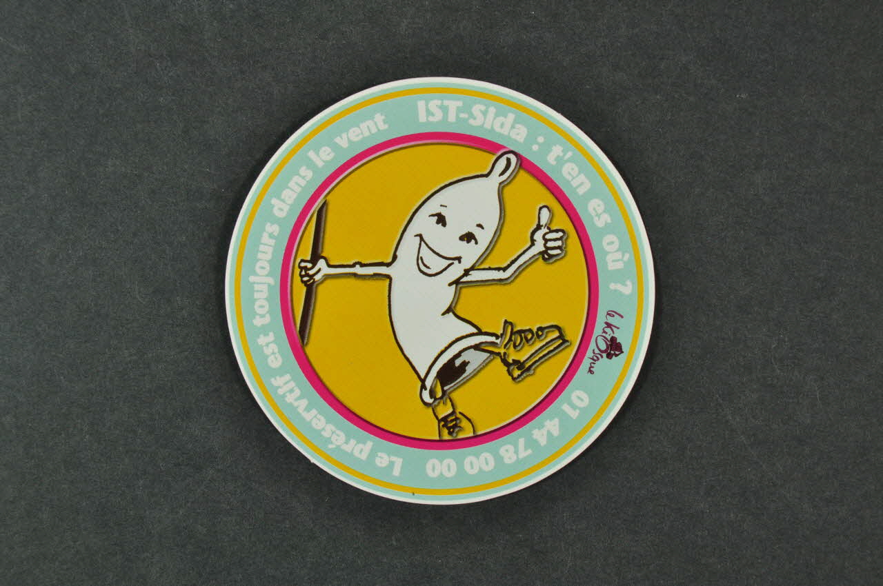 Fondation de France et la Fondation Levi Strauss autocollant "Le préservatif est toujours dans le vent" Île-de-France, France 2002/6/30 2002.126.133 Photo Mucem