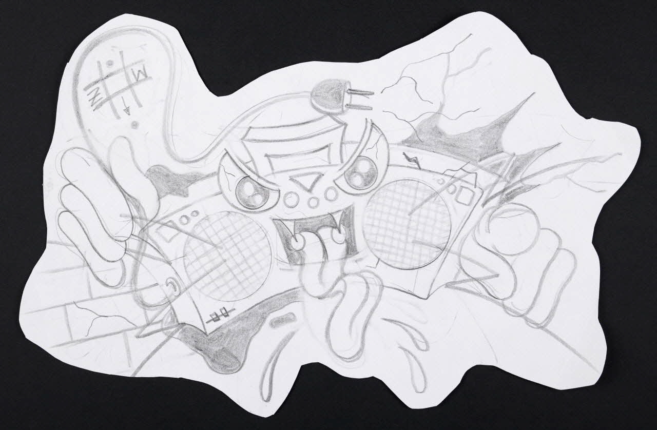 Zoow24 esquisse Ghetto blaster (pour un tatouage) Lombardie, Italie 2013 2020.22.44 Photo Mucem / Marianne Kuhn