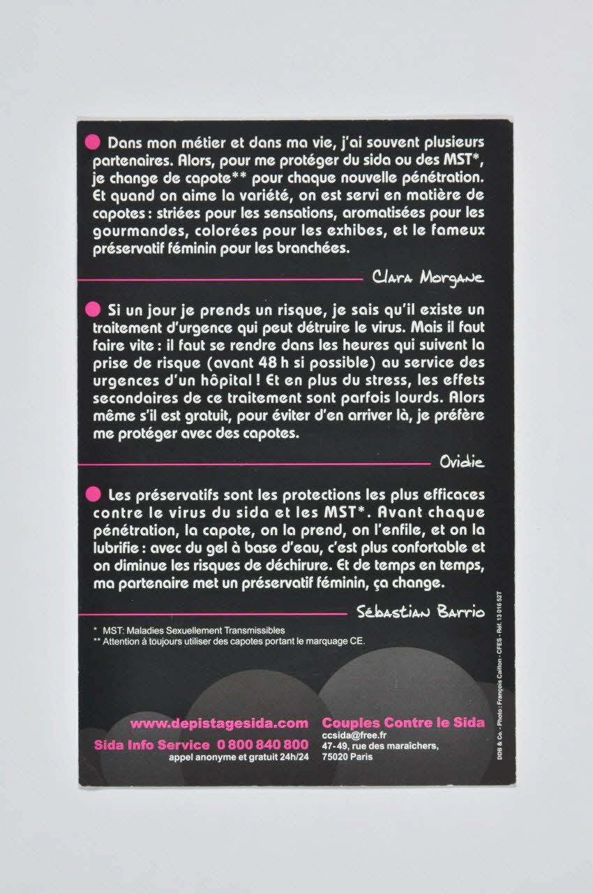 carte postale La capote, on la prend., on l'enfile avant chaque pénétration 2002.126.151 Photo Mucem