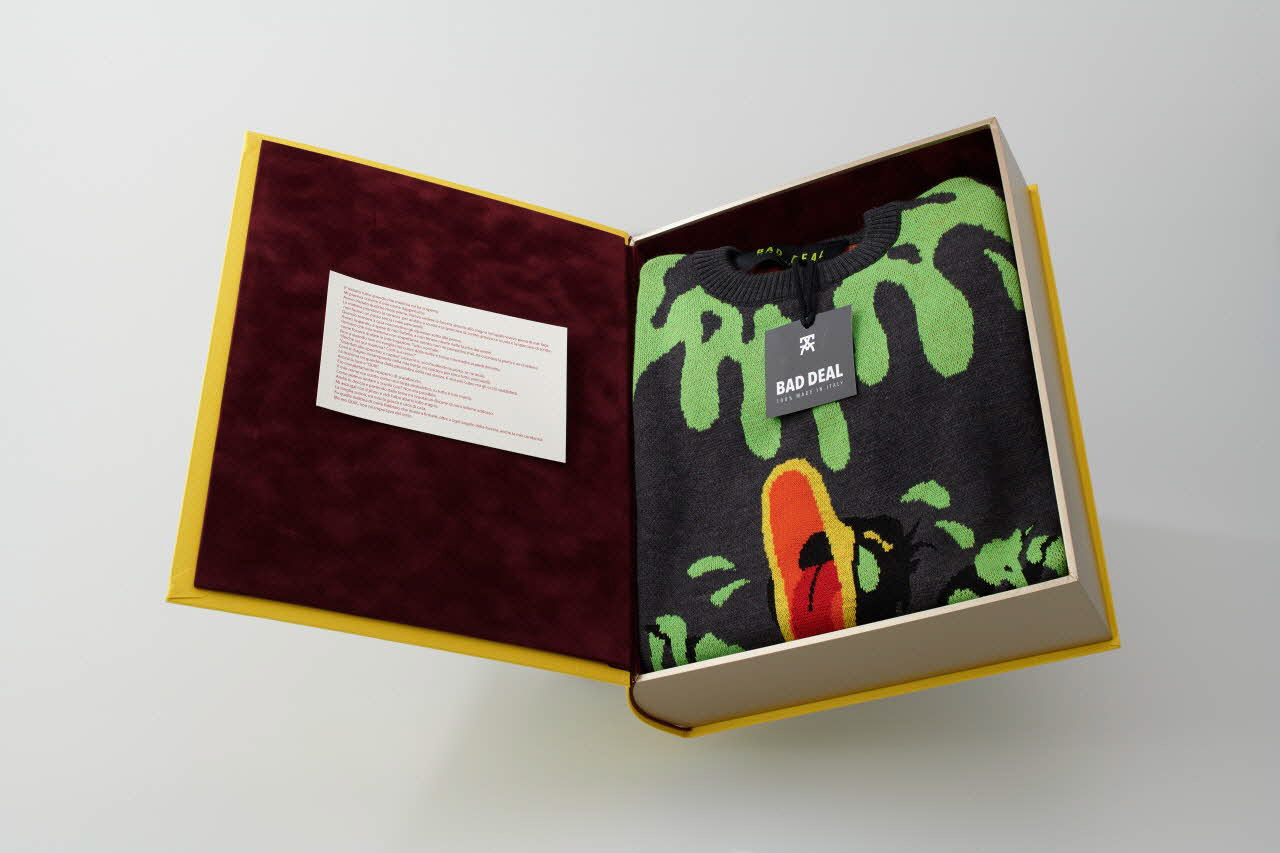 Zoow24 ; Bad Deal boîte Ensemble pull-over "Nasty Duck" Lombardie, Italie 2015 2020.22.51.1-3 Photo Mucem / Marianne Kuhn