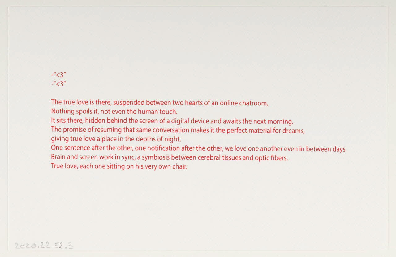 Zoow24 ; Bad Deal ; Marina Rubini carte publicitaire Texte accompagnant le pull-over "True Love" Lombardie, Italie 2015 2020.22.52.3 Photo Mucem / Marianne Kuhn