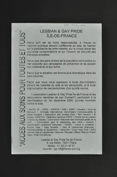 Lesbian & Gay Pride Ile-de-France et collectif associatif tract "Accès aux soins pour toutes et tous" Île-de-France, France 2000 2002.126.161 Photo Mucem