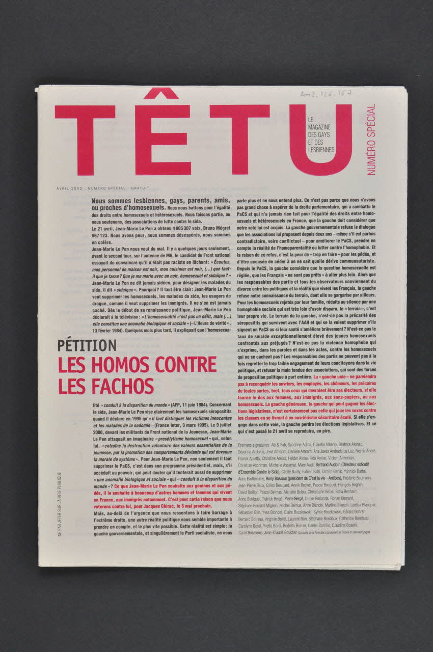 Revue Têtu journal Têtu France 2002/4 2002.126.167.1-8 Photo Mucem