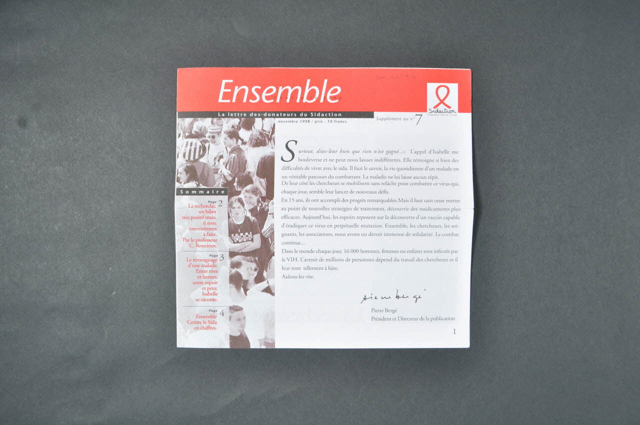 Sidaction - Ensemble Contre Le Sida document Bulletin des donateurs de sidaction France 1998/11 2002.126.176.2 Photo Mucem