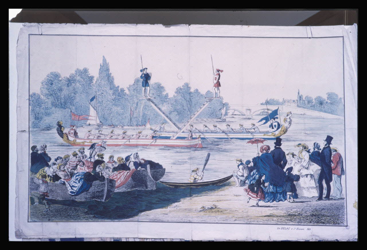 Bandy photographie Estampe. "Joutes sur la Seine au pont d'Asnières". Lithographie couleur. Charpentier à Nantes Ile-de-France, France 1959/6/1 Ph.1959.102.23 Photo