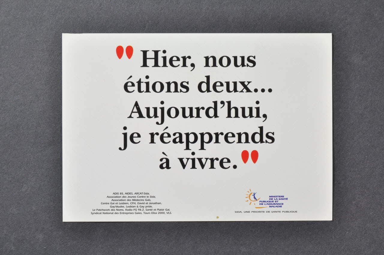 Ministère de la Santé Publique et de l'Assurance Maladie carte postale "Hier, nous étions deux... Aujourd'hui je réapprends à vivre " France 1996 2002.126.40 Photo Mucem