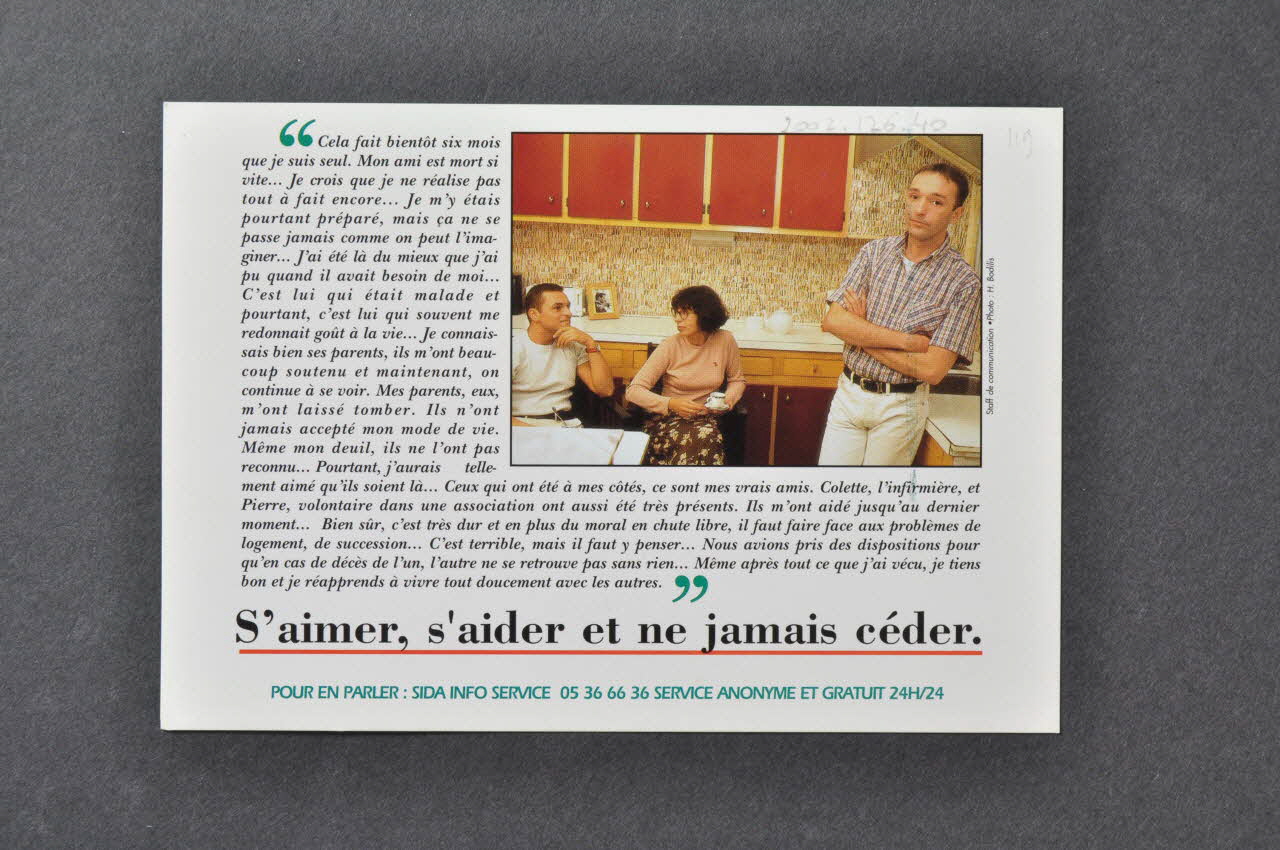 Ministère de la Santé Publique et de l'Assurance Maladie carte postale "Hier, nous étions deux... Aujourd'hui je réapprends à vivre " France 1996 2002.126.40 Photo Mucem