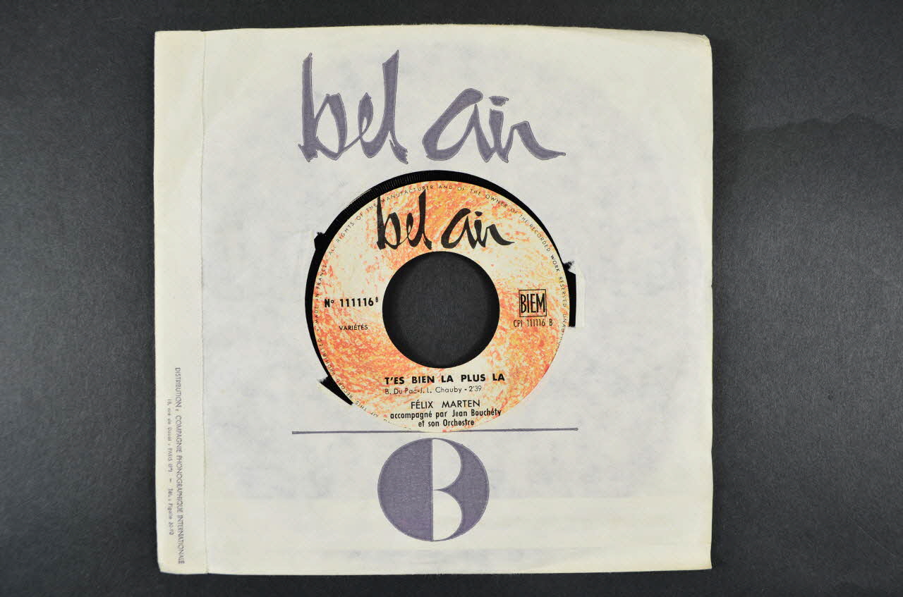 disque 45 tours T'es bien la plus la 2001.69.16.1528.1-2 Photo Mucem