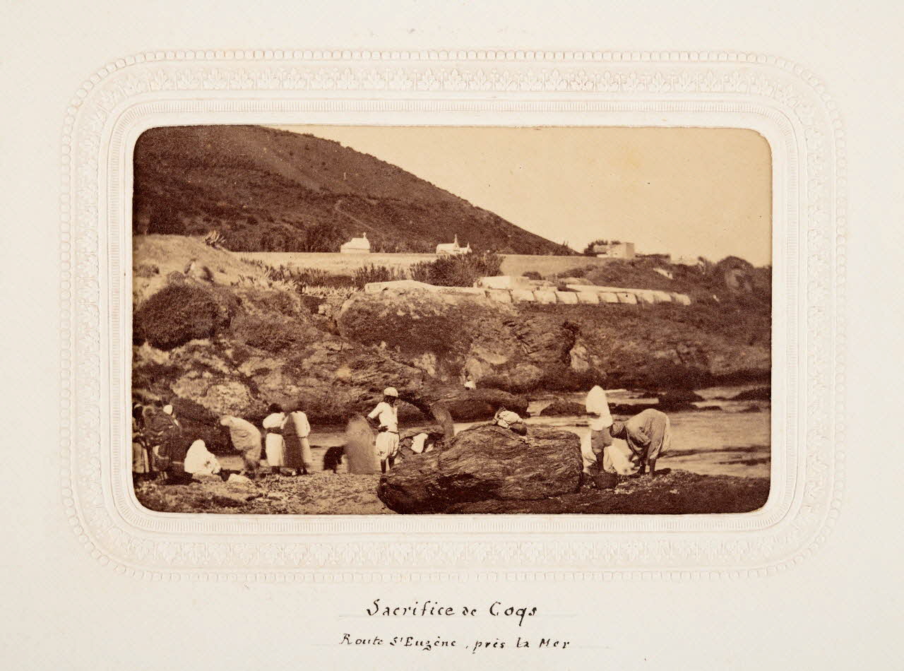 tirage photographique Sacrifice de coqs Route Saint Eugène, près de la mer Algérie 1860-1870 2020.41.1.49 Photo Mucem / Marianne Kuhn