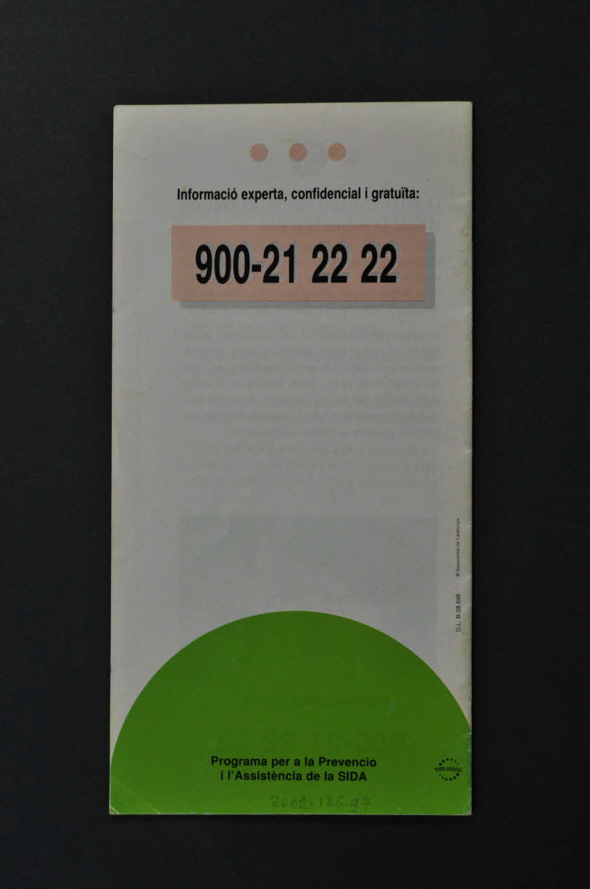 Généralité De Catalogne, Département De La Santé BROCHURE "La Sida es pot evitar" (on peut éviter le sida) Espagne 2001 2002.126.97 Photo Mucem