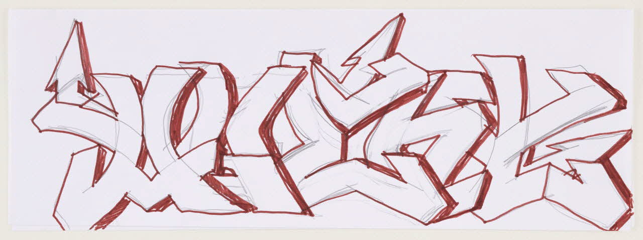 Agent esquisse "Agent" en wildstyle Ligurie, Italie 1996 2021.3.17.1 Photo Mucem / Marianne Kuhn