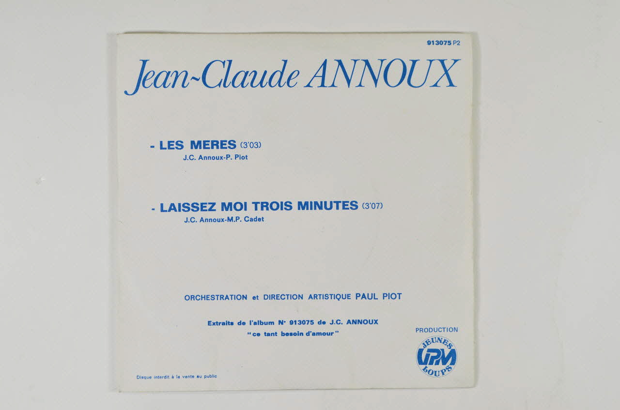 disque 45 tours Laissez moi trois minutes 2001.69.16.1663.1-2 Photo Mucem