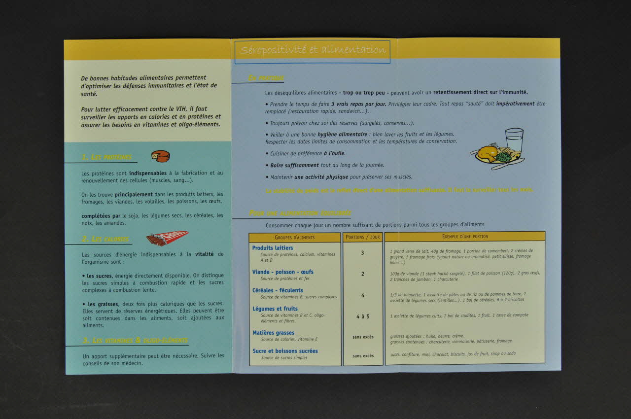 Association de Lutte contre le Sida (ALS) Lyon Dépliant "Séropositivité et alimentation", 2000 Rhône-Alpes, France 2000/5 2002.127.17.2 Photo Mucem