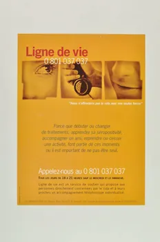 affichette "Ligne de vie / Ligne de vie est un service de soutien qui propose aux personnes directement concernées par le sida et à leurs proches un accompagnement téléphonique individualisé." 2002.127.178 Photo Mucem