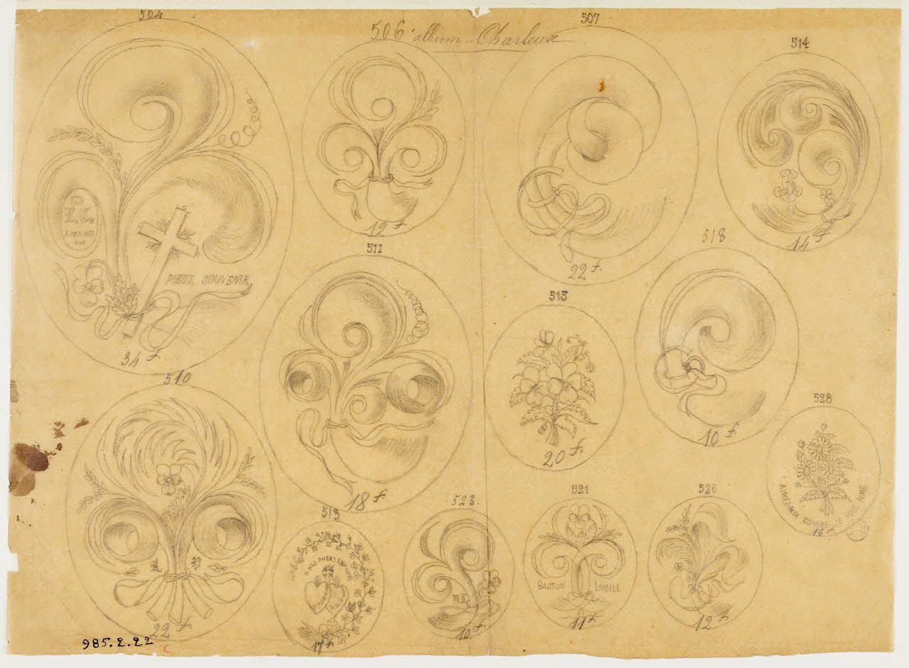 dessin Modèles de compositions de cheveux 1985.2.22 Photo Mucem / Marianne Kuhn