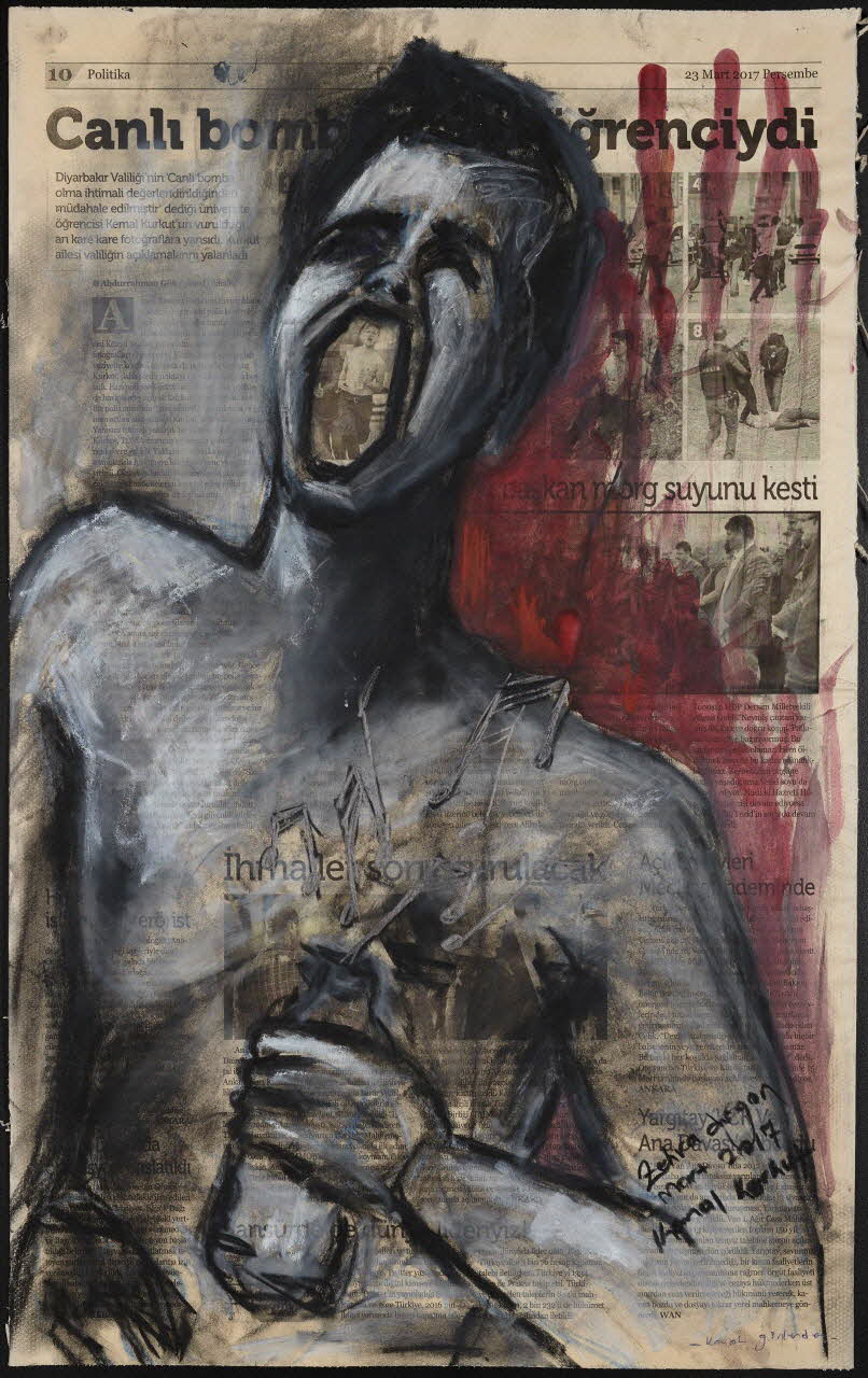 Zehra Dogan dessin Canli Bomba, persembe 23 mart 2017 Kemal Kurkut Turquie 2017/3/23 2019.12.1 Photo Mucem / Marianne Kuhn