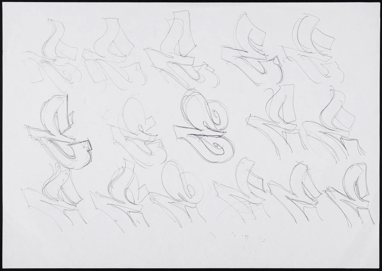 Neuro dessin Variations stylistiques sur la lettre E Lombardie, Italie 2005 2021.4.1.4 Photo Mucem / Marianne Kuhn