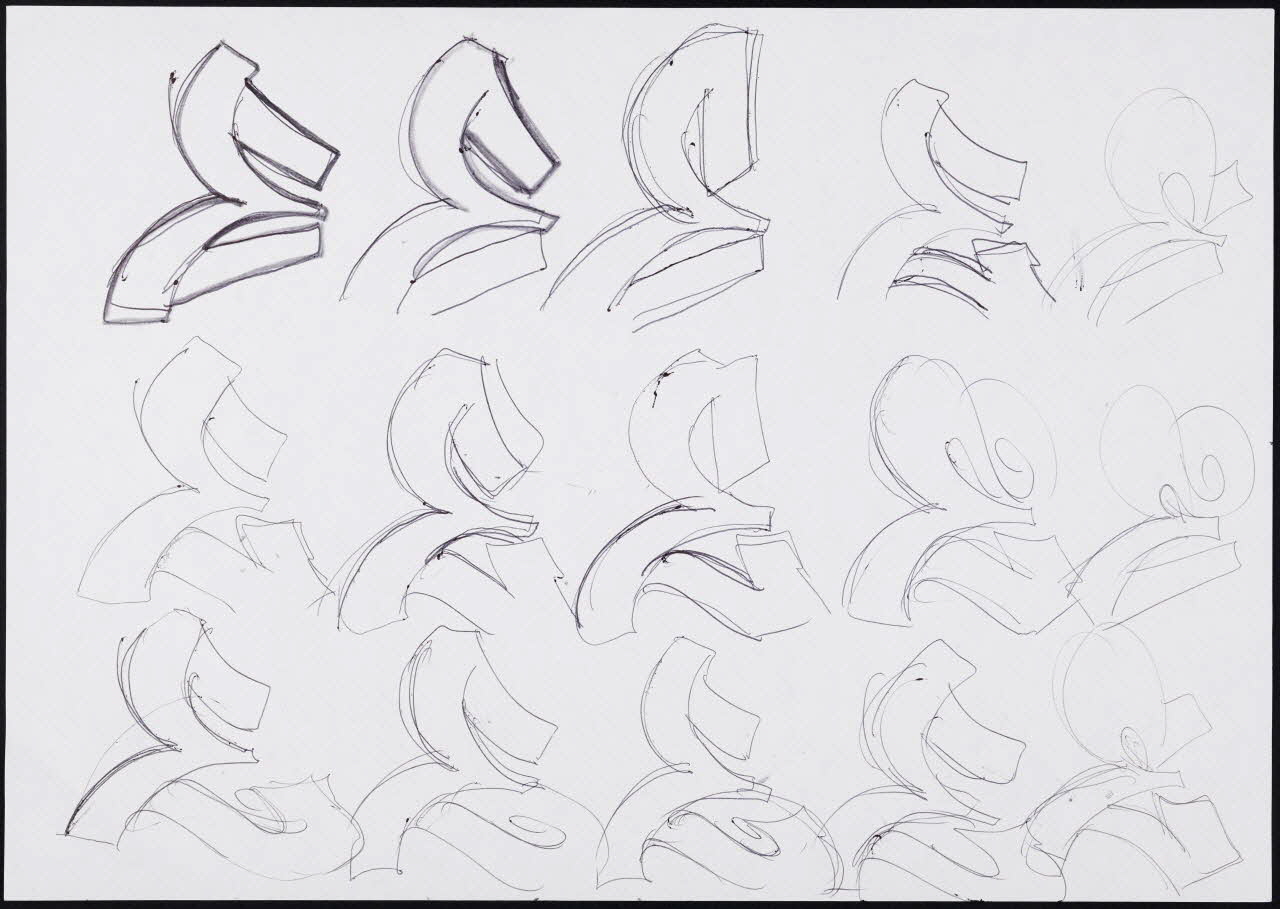 Neuro dessin Variations stylistiques sur la lettre E Lombardie, Italie 2005 2021.4.1.5 Photo Mucem / Marianne Kuhn