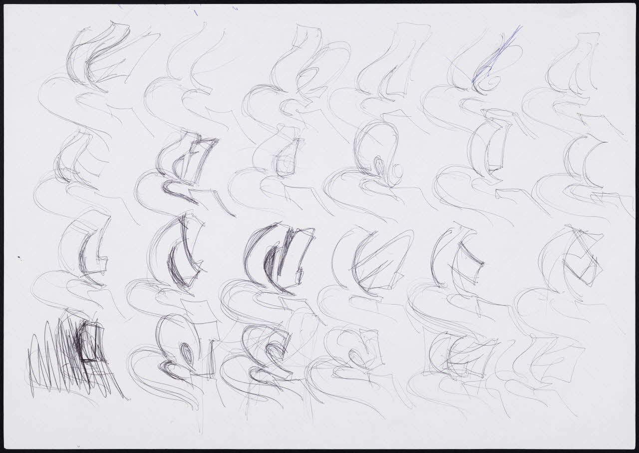 Neuro dessin Variations stylistiques sur la lettre E Lombardie, Italie 2005 2021.4.1.6 Photo Mucem / Marianne Kuhn