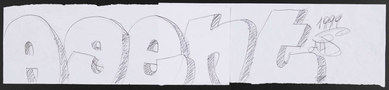 Agent esquisse "Agent" en block letters Ligurie, Italie 1999 2021.3.18 Photo Mucem / Marianne Kuhn