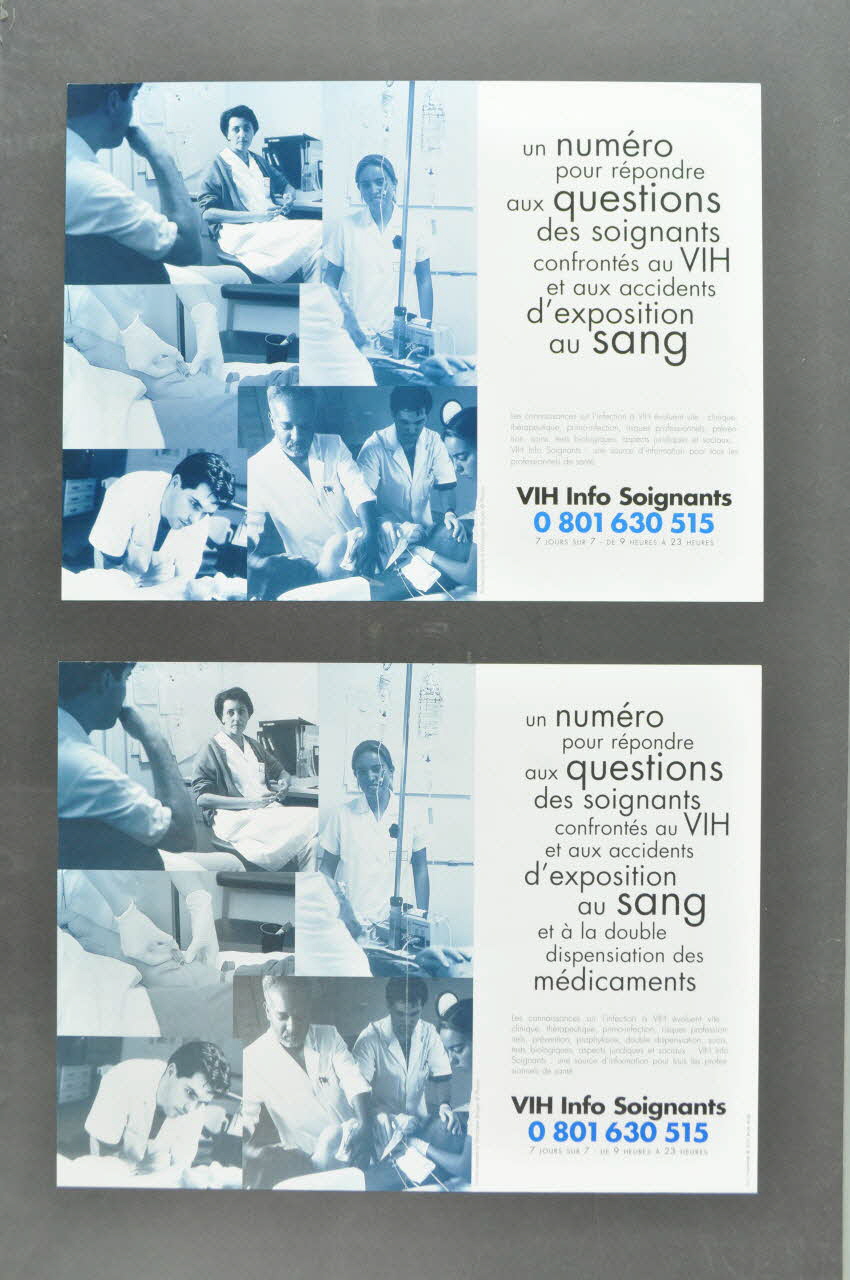 Vih Info Soignants affichette "Un numéro pour répondre aux questions des soignants"  (deux affichettes légèrement différentes) France 1995 2002.127.202.1-2 Photo Mucem