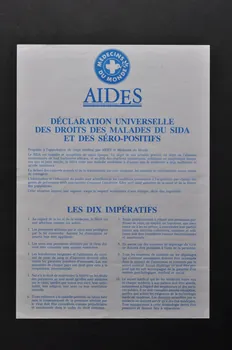 Aides Et Médecins Du Monde affichette "Déclaration universelle des droits des malades du SIDA et des séro-positifs" France 1989 2002.127.244 Photo Mucem