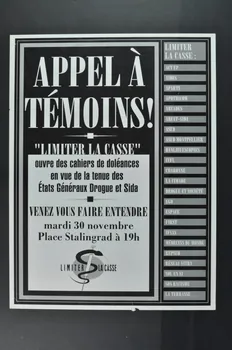 Limiter La Casse (Collectif Associatif ) affiche "Appel à témoins. /  "Limiter la casse / ouvre des cahiers de doléances en vue de la tenue des  Etats Généraux  Drogue et Sida" France 1993 2002.127.249 Photo Mucem