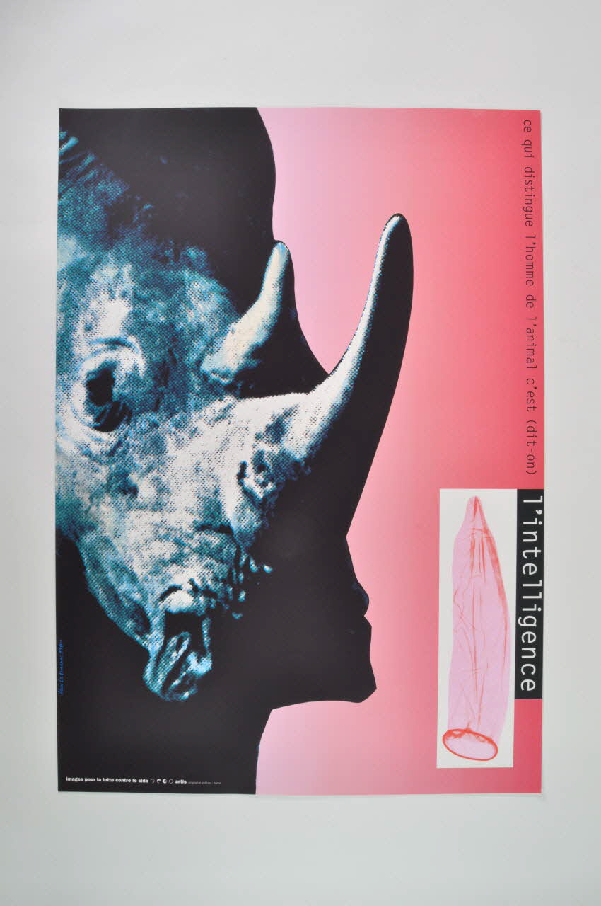 affiche Affiche "Images pour la lutte contre le sida", n°14,  Alain Le Quernec / "ce qui distingue l'homme de l'animal c'est (dit-on) l'intelligence" France 1993 2002.127.305 Photo Mucem