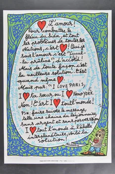 affiche Affiche "Images pour la lutte contre le sida", n°38  de Robert Combas / L'amour ! / Pour combattre le fléau du sida, et tout les problèmes de toutes les nations France 1993 2002.127.329  Photo Mucem