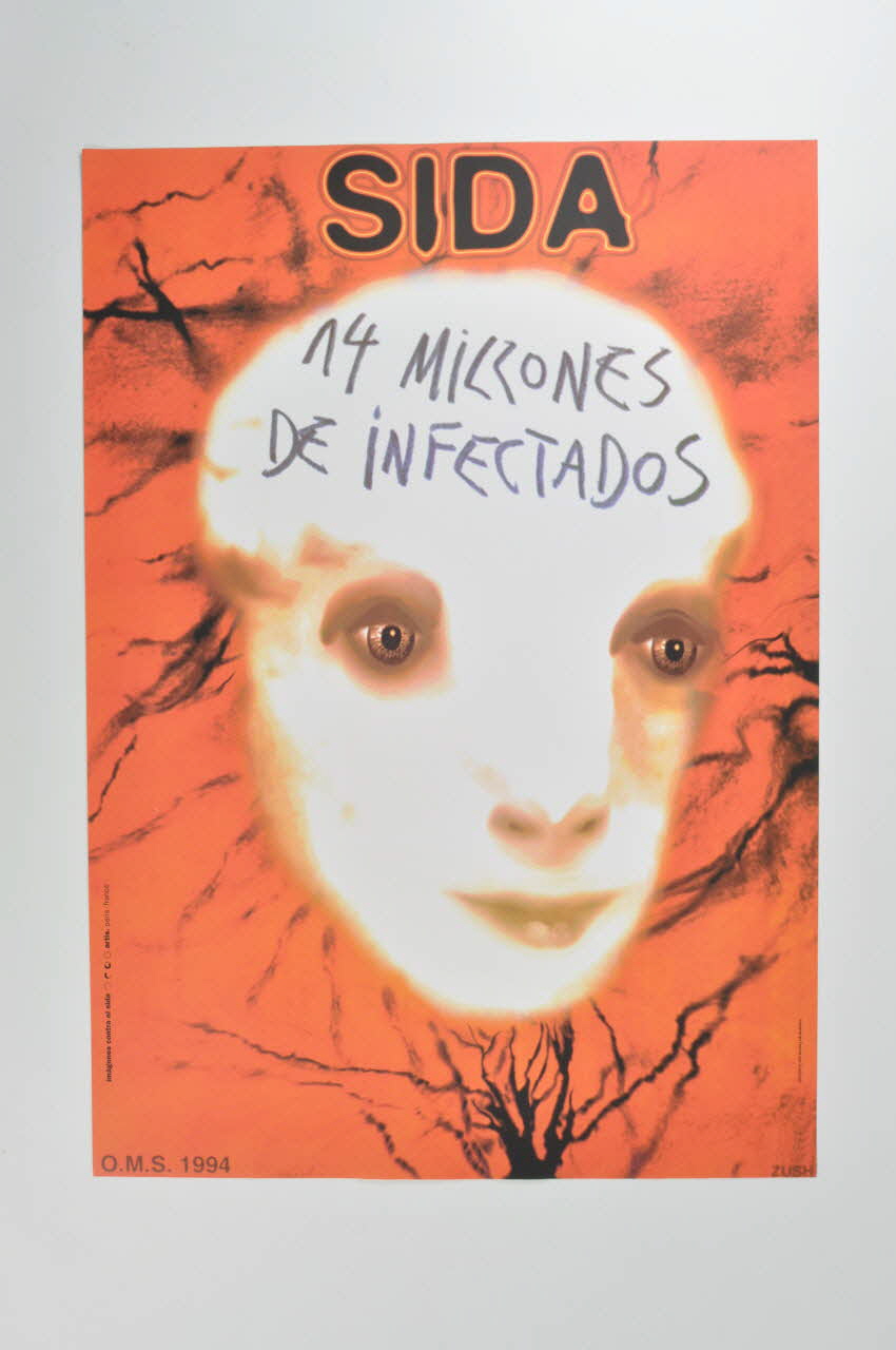 affiche Affiche  "Imagines contra el sida" n°16  Zush / Sida  / "14 milliones de infectados" Espagne 1994 2002.127.338 Photo Mucem