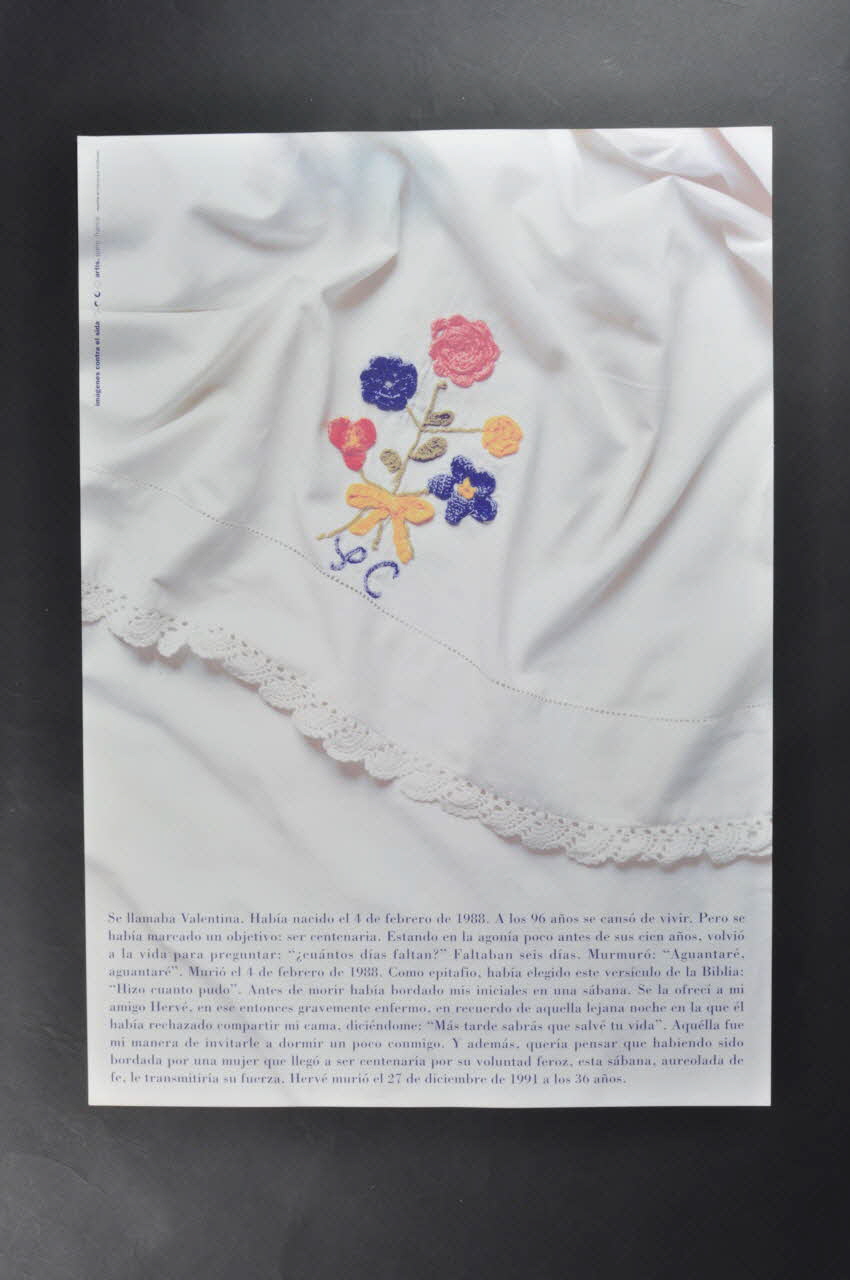 affiche Affiche  "Imagines contra el sida" n°23  de Sophie Calle /  Le 27 décembre 1991, Hervé est mort à l'âge de 36 ans. Espagne 1994 2002.127.355 Photo Mucem