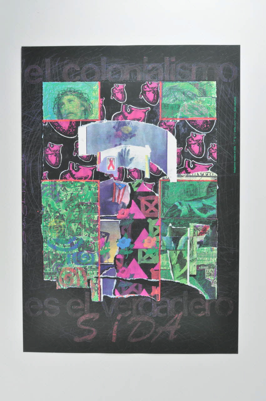 affiche Affiche  "Imagines contra el sida" n°28  de Juan Sanchez /" el colonialismo es el verrdadsero (?) SIDA" Espagne 1994 2002.127.363 Photo Mucem