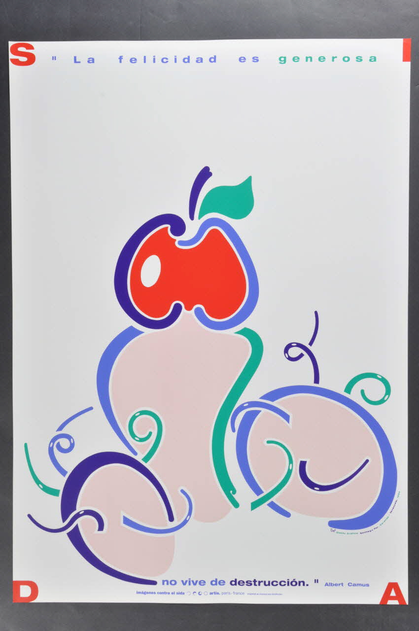 affiche Affiche  "Imagines contra el sida" n°33 de Santiago Pol /  S I D A / "Le bonheur est généreux / ne vivez pas de destruction" Espagne 1994 2002.127.368 Photo Mucem
