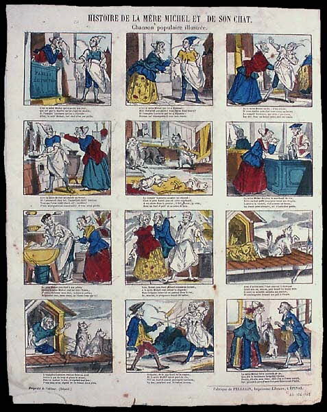 Pellerin à compartiments (3x4) HISTOIRE DE LA MERE MICHEL ET DE SON CHAT.  Chanson populaire illustrée. Lorraine, France 1851-1860 1946.106.105 Photo