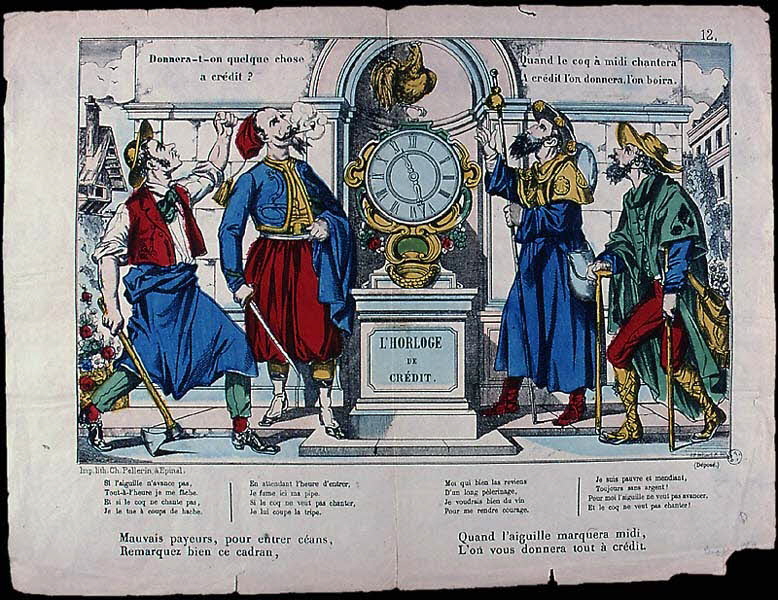 J. P. ; C. M. ; Pellerin estampe L'HORLOGE  DE  CREDIT. Lorraine, France 1880-1888 1950.39.2436 Photo