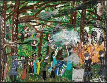 Ceija Stojka peinture Persécution dans la forêt, Auschwitz Bundesland Wien, Autriche 1994 2018.77.1  Photo Mucem / Marianne Kuhn