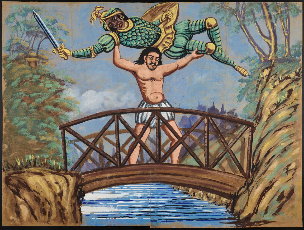 Carmelo Laudani affiche Orlando pazzo getta Rodomonte nel fiume Sicile, Italie 1938-1942 2014.15.10 Photo Mucem / Marianne Kuhn