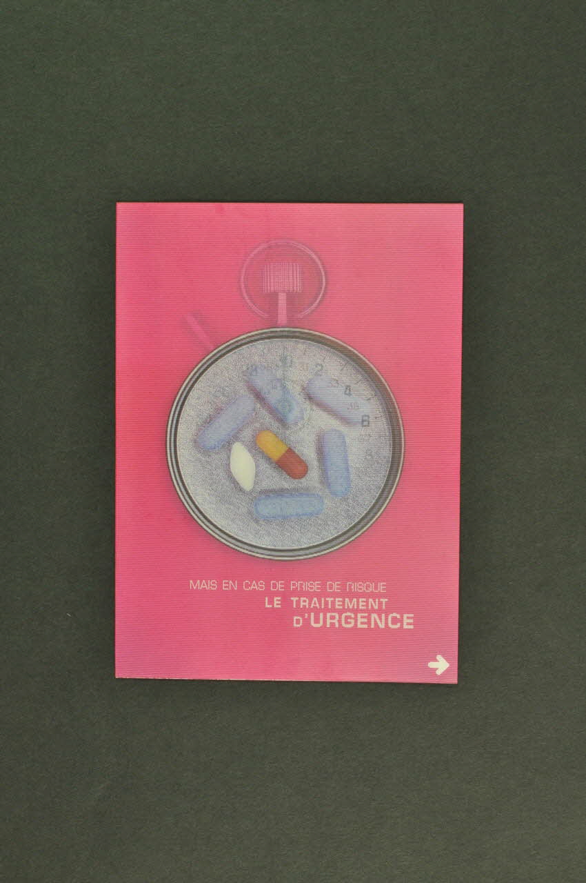 Comité Français d'Education pour La Santé (CFES) carte postale "Vous avez pris un risque sexuel" / "Le traitement d'urgence, c'est quoi?" France 2002 2002.127.72  Photo Mucem