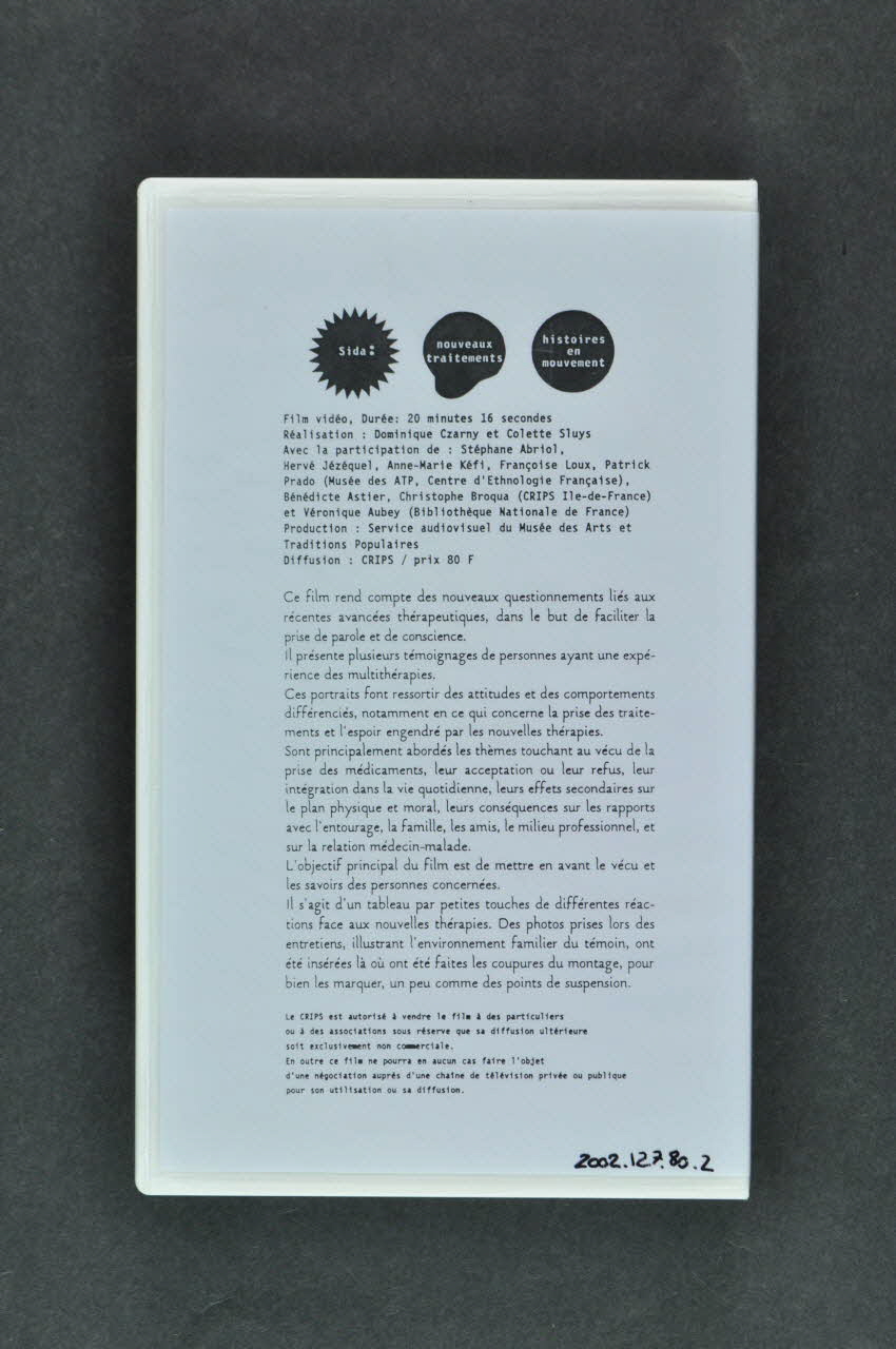 Crips, Mnatp-Cef cassette vidéo "Sida : nouveaux traitements, histoires en mouvement" France 1996 2002.127.80.1-2 Photo Mucem